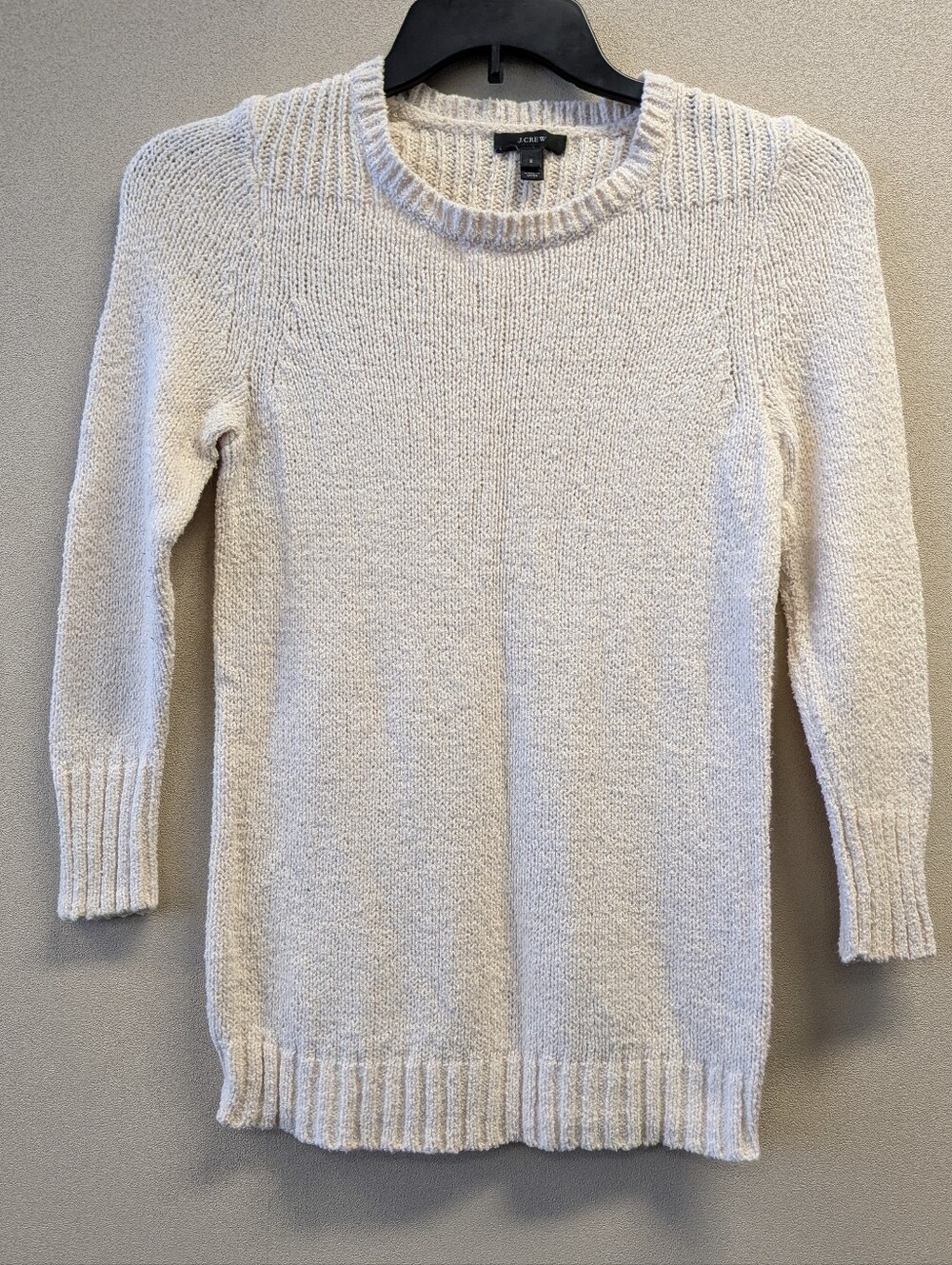 J Crew Cotton Linen Blend Pullover Sweater Cream Ribbed Knit Size Small
